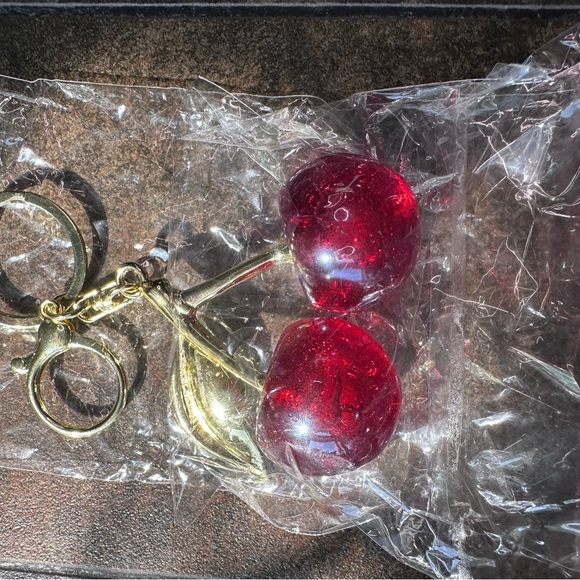 luster Accessories - Cherry Glitter Keychain bag charm with Gold Accents nip